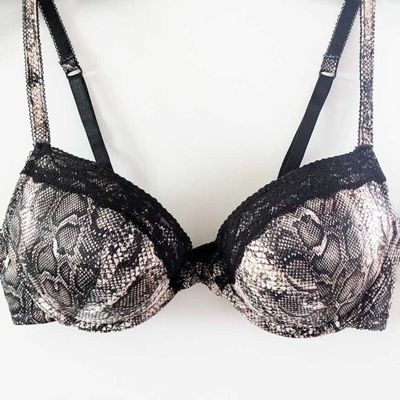 "5/$35" Glossy Satin Push-Up Bra with Snakeskin Print - Picture 1 of 9